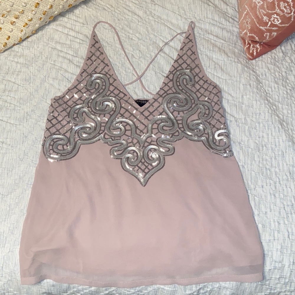 Blush pink sequin detailed tank top